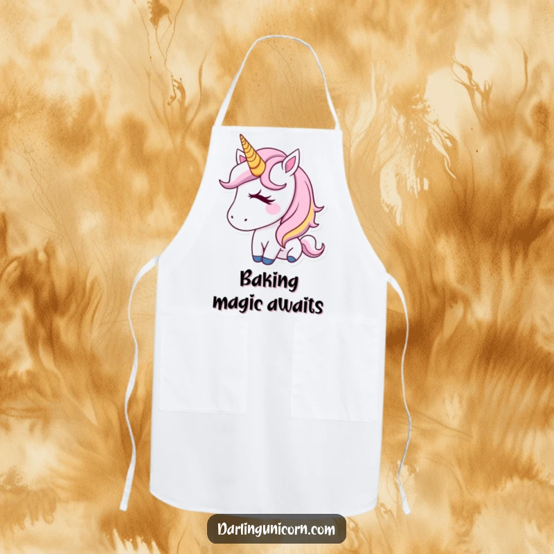 Funny Apron adorned with a cute unicorn, golden horn, and an adorable wink, making kitchen tasks more magical.