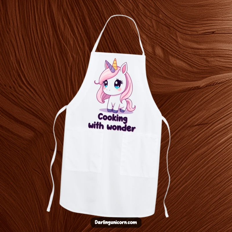 Funny unicorn apron showing a unicorn gazing at a starry night sky, ready to create magical dishes.