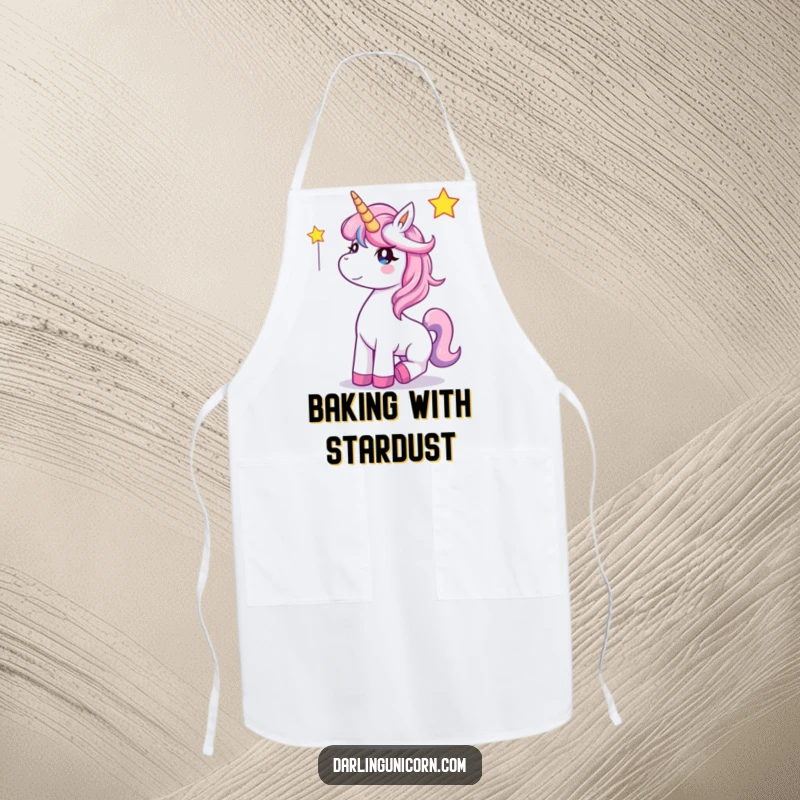 Funny Unicorn Apron: A happy unicorn catches a falling star, making kitchen time magical and fun.