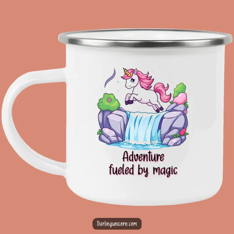 Durable Funny Unicorn Waterfall Leap Camping Mug - Adventure Fuel for Magic Lovers