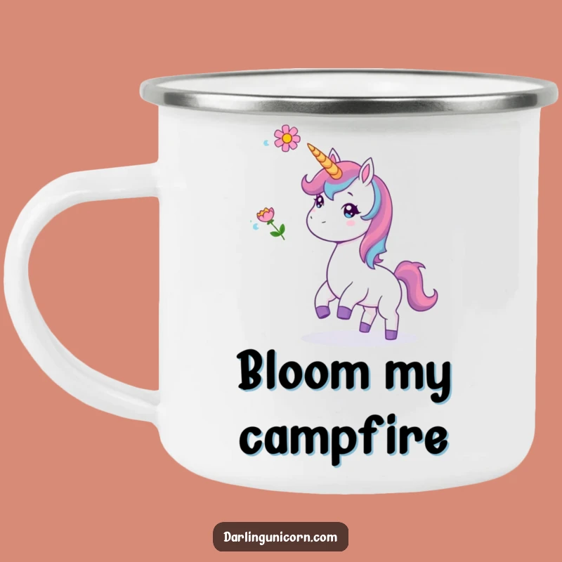 Funny Flower Toss Unicorn Camping Mug: Outdoor Fun, Hilarious Adventure Gift