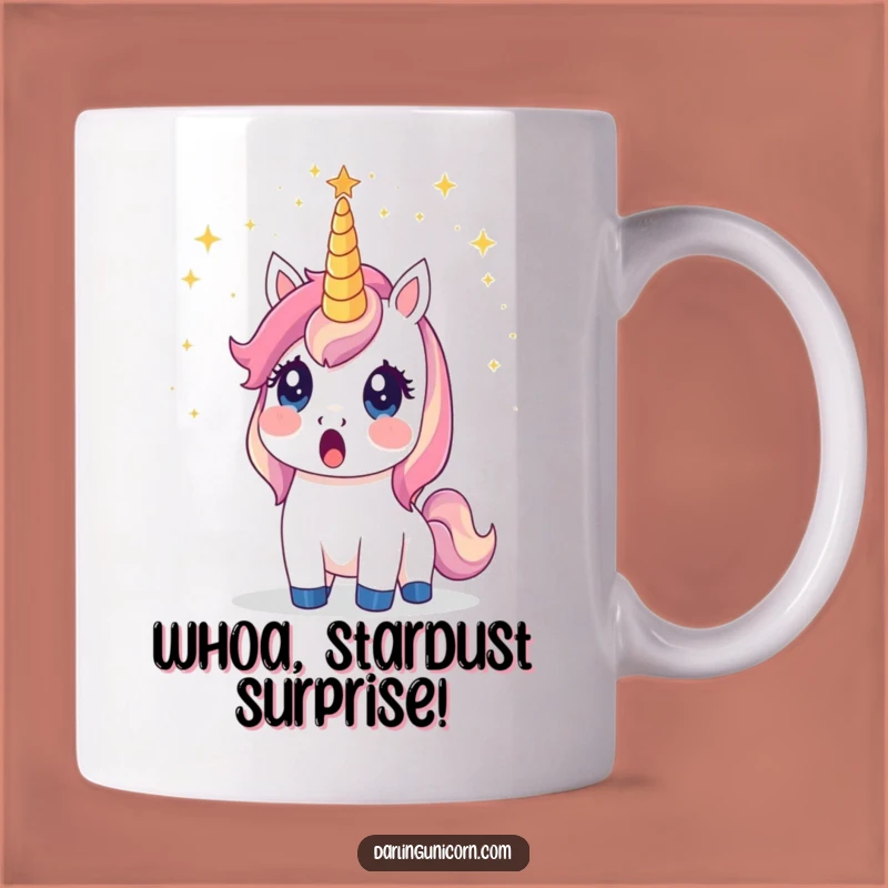 Funny Surprised Unicorn Stardust Horn Mug: Magical Gift for Astonished Moments