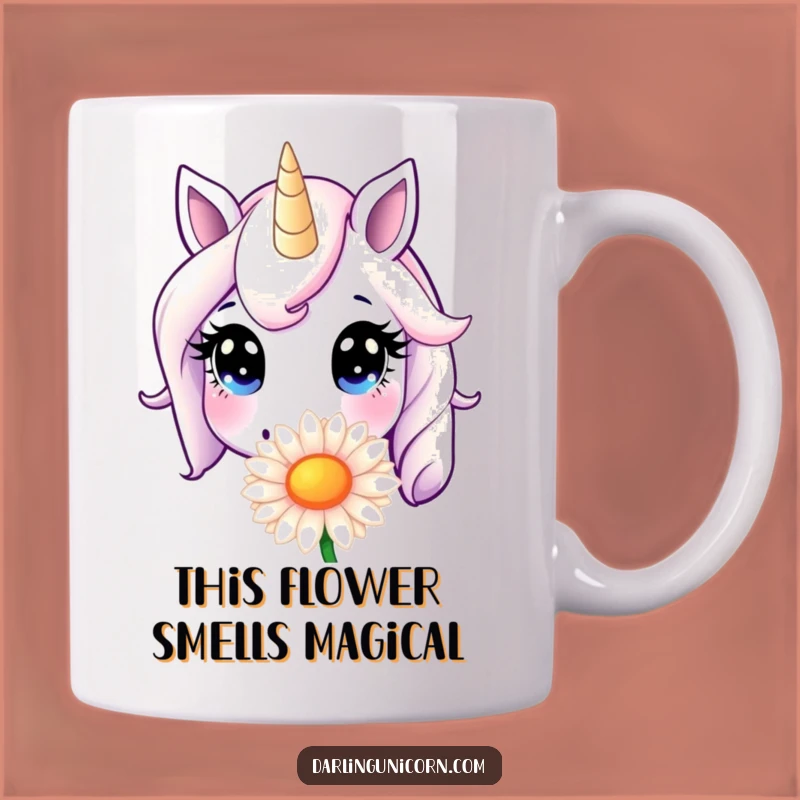 Funny Unicorn Daisy Sniff Mug: Adorable Innocent Eyes, Perfect Whimsical Gift