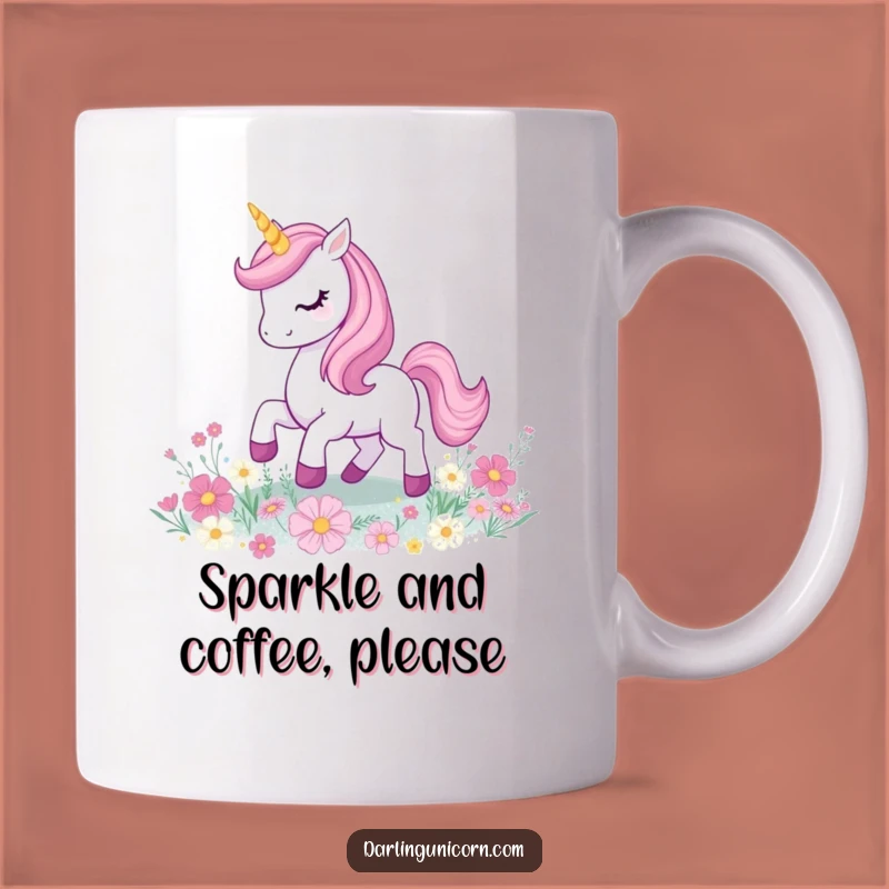 Funny Unicorn Prancing Mug: A Magical, Glittery Flower Field Gift for Her