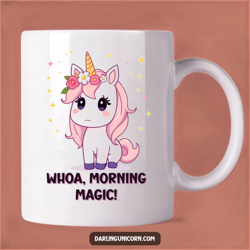 Funny Surprised Unicorn Mug: Stardust Fall, Flower Crown Magic Gift