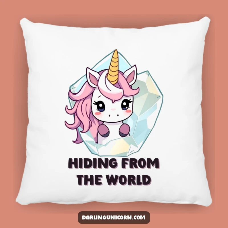 Funny Shy Unicorn Crystal Peek Pillow - Cozy Enchanting Decor Gift