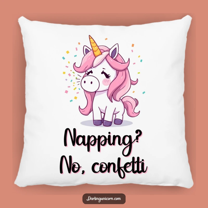 Funny Surprised Unicorn Pillow: Sneezing Confetti, Cozy & Cheerful Accent