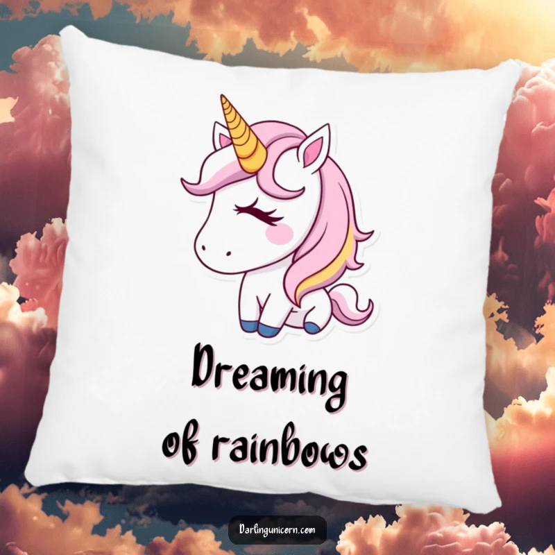 Funny Pillow featuring a beautifully designed unicorn with a golden horn, giving an adorable wink, perfect for cozy humor.