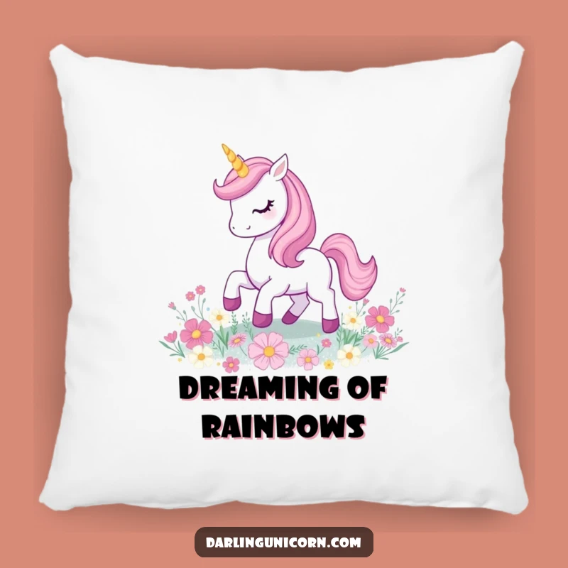 Funny Unicorn Pillow: Prancing on Glitter Flowers, Cozy Magical Decor Gift