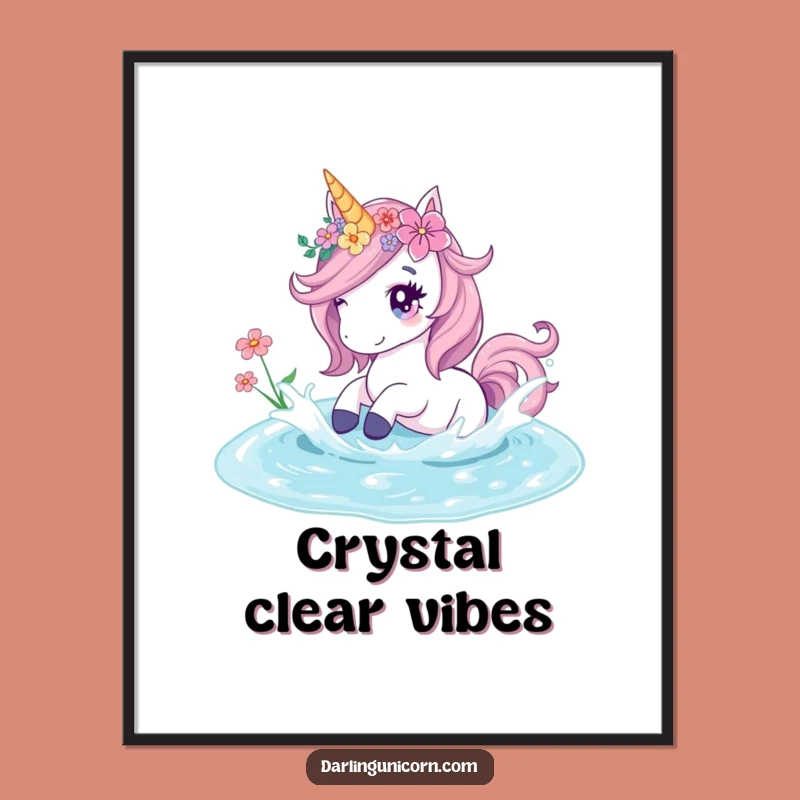 Funny Unicorn Flower Splash Digital Art: Instant Serene Decor & Gift!