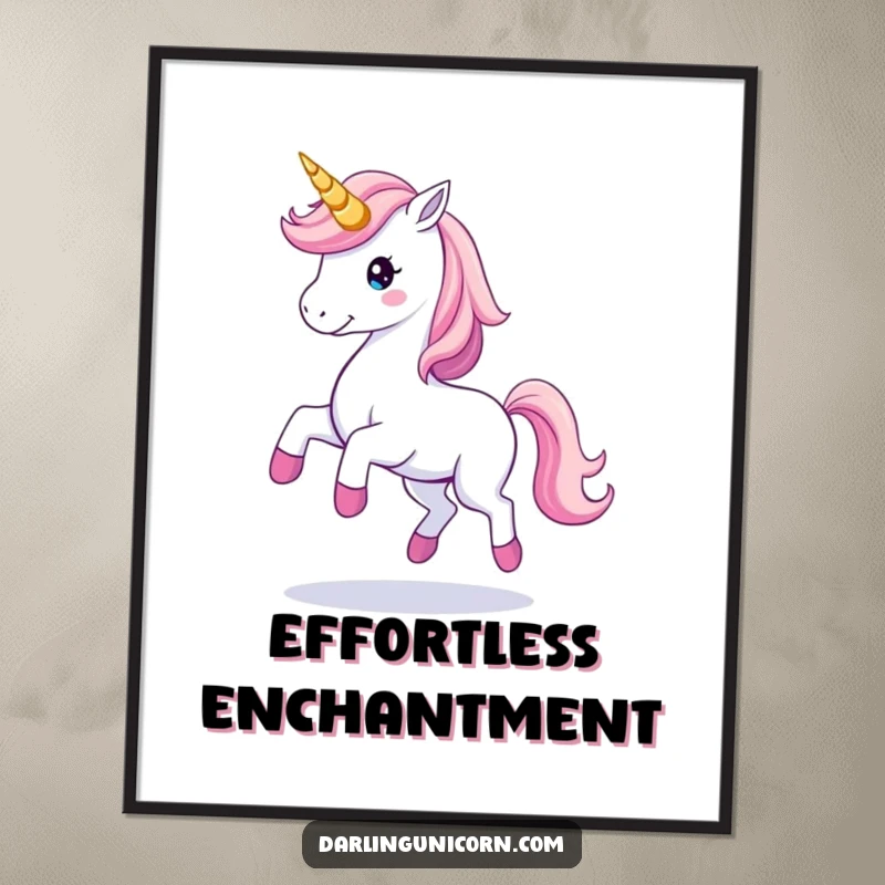 Elegant digital art print of a unicorn gracefully twirling with a magical horn trail, capturing ethereal beauty and enchantment.