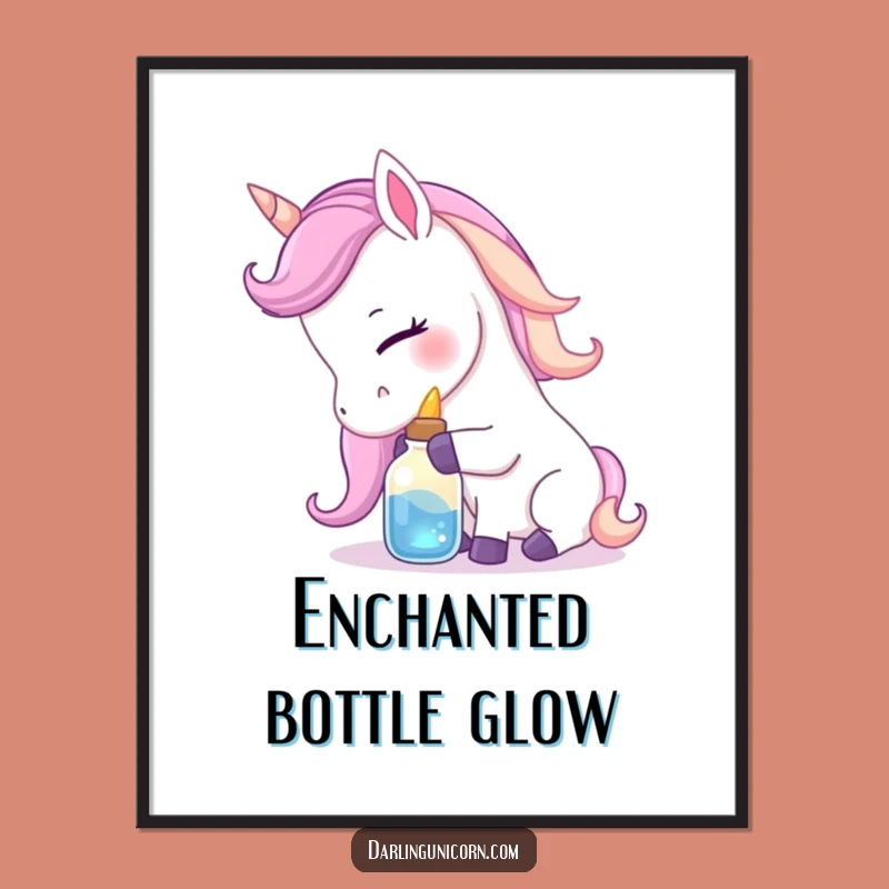 Funny Gentle Unicorn Nuzzling Potion Digital Art - Enchanting Wall Decor Gift