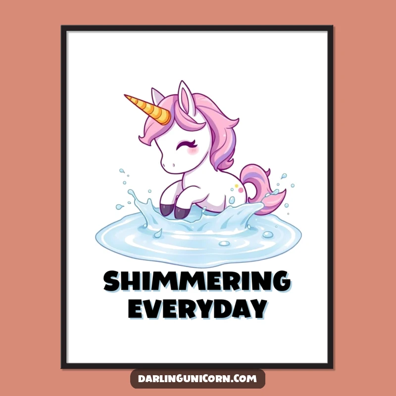 Funny Unicorn Digital Art - Playful Splash Scene, Instant Funny Gift Decor