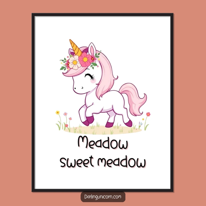 Funny Unicorn Flower Crown Digital Art: Instant Meadow Joy for Your Walls