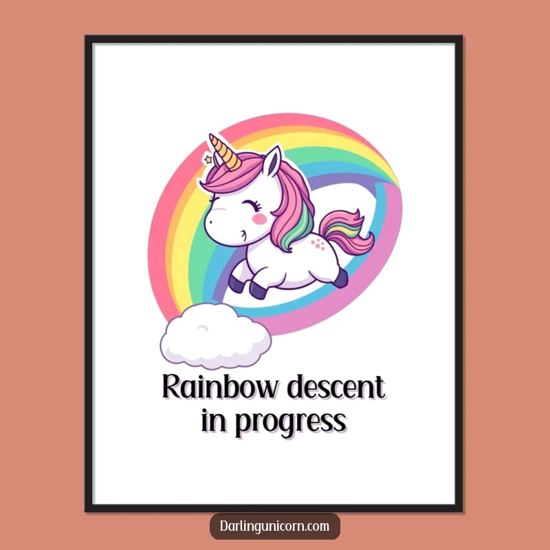 Funny Playful Unicorn Rainbow Slide Digital Art - Vibrant Joyful Decor Gift