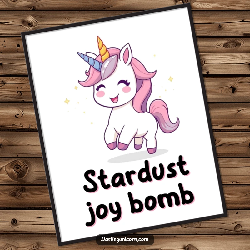 Funny Kawaii Unicorn Digital Art Print: A joyful unicorn leaves a trail of glittering stardust, radiating happiness and magic.