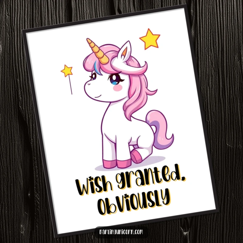 Funny Unicorn Digital Art Print: A delighted unicorn captures a falling star, magical and joyful printable decor.
