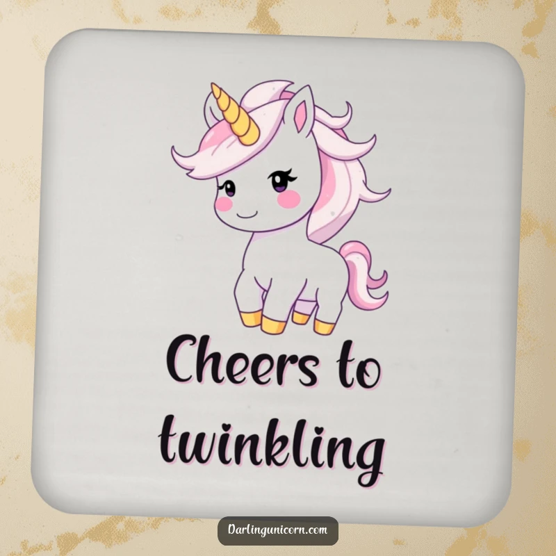 Funny happy unicorn with a smiling face tossing its radiant, starry mane, protecting surfaces with joy.