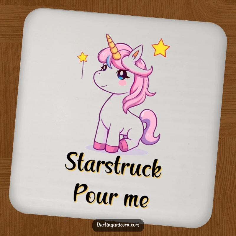 Funny Unicorn Coaster: A happy unicorn catches a falling star, protecting surfaces with magical flair.