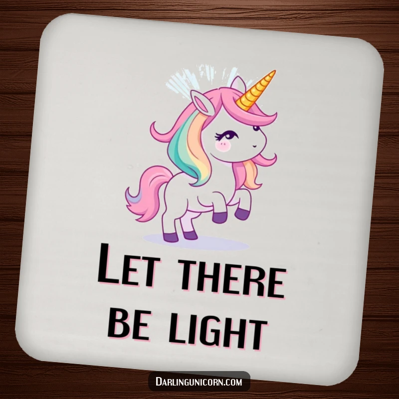 Funny coasters featuring a unicorn creating a dazzling light show from its horn, adding magical flair and protection.