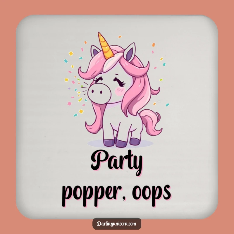 Funny Surprised Unicorn Coaster: Sneezing Confetti, Cheerful Surface Guard