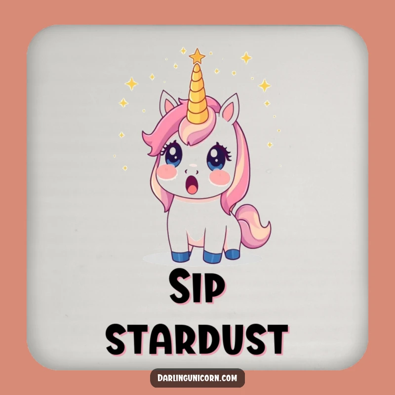 Funny Surprised Unicorn Stardust Coaster: Protect Surfaces with Magic