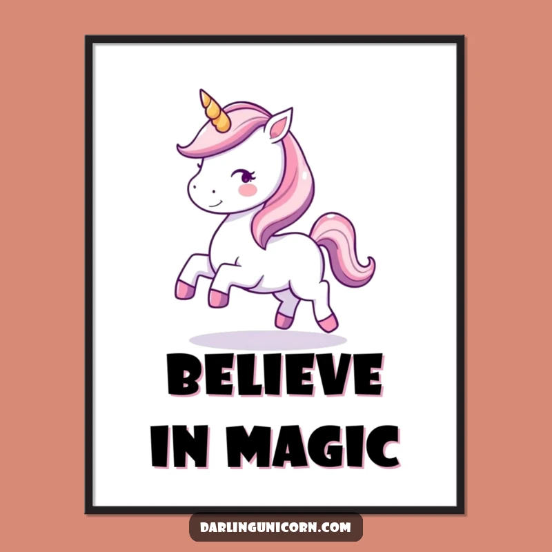 Funny Kawaii Unicorn Prancing Poster - Magical Wall Art & Hilarious Gift