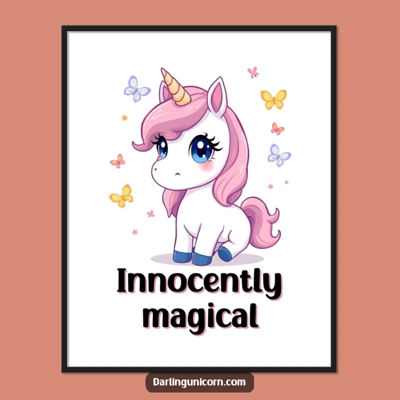 Cute Unicorn Butterfly Poster: Innocent Eyes Art, Dreamy Whimsical Gift Decor