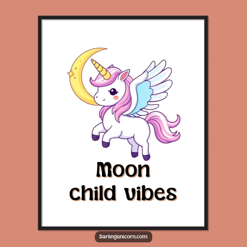 Funny Kawaii Unicorn Moon Soar Poster: Enchanting Celestial Art for Your Walls - Perfect Funny Gift