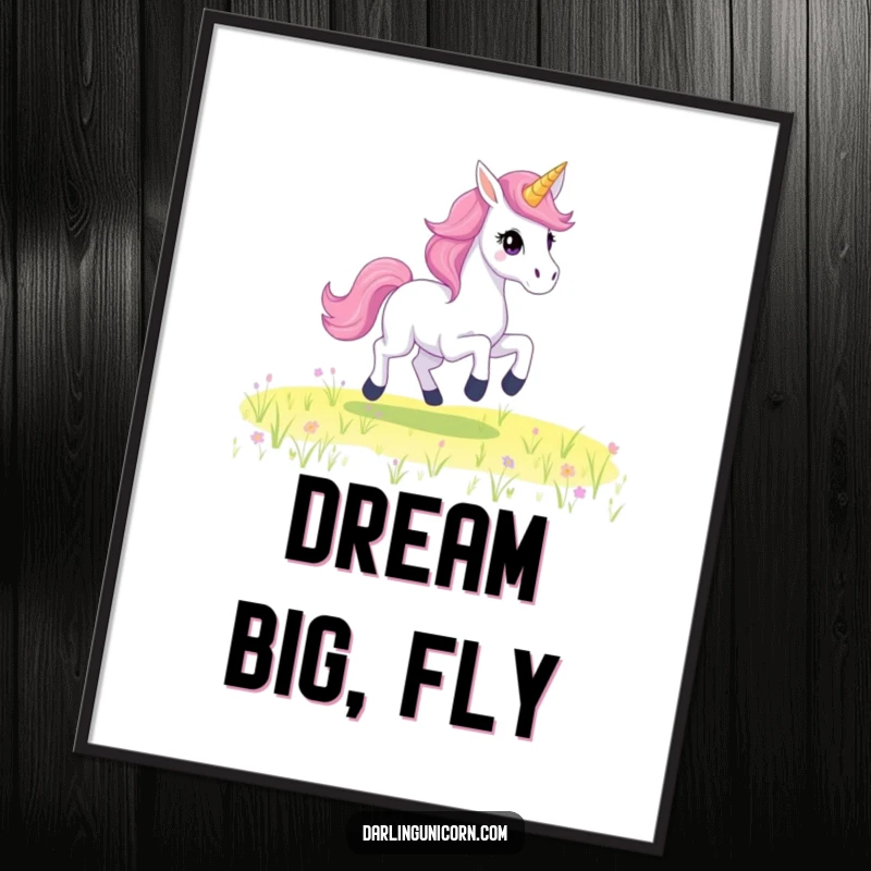 Funny Poster capturing a majestic unicorn with a starry mane, gallantly galloping through a breathtaking, magical field.