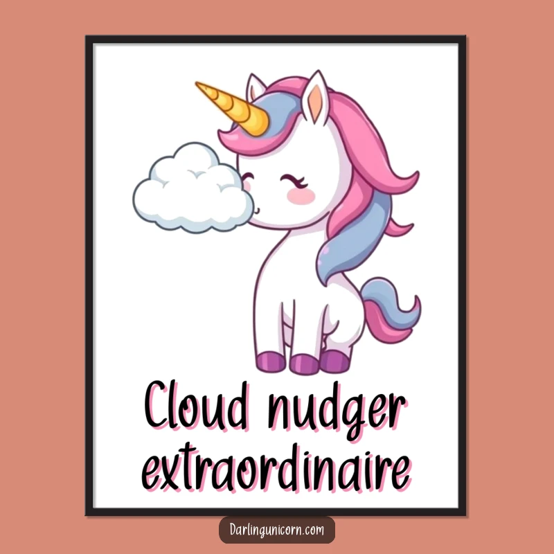 Funny Unicorn Cloud Nudge Poster: Whimsical Wall Art, Dreamy Decor