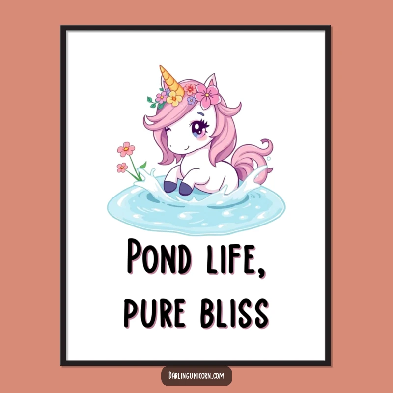 Funny Unicorn Flower Splash Poster: Serene Art & Nature Lover's Gift!