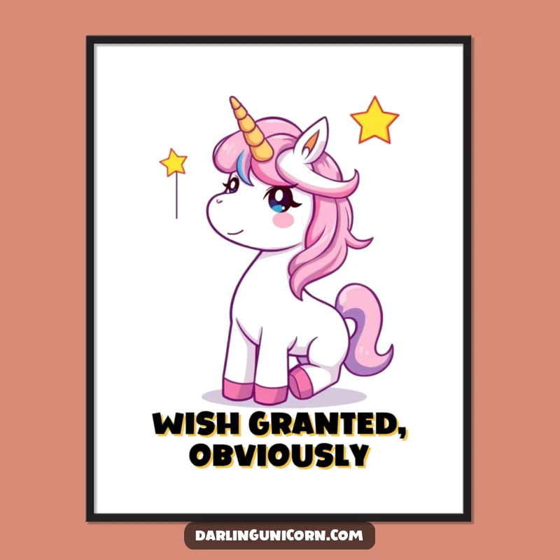 Funny Unicorn Poster - Delightful Magical Star Art, Whimsical Funny Gift Wall Decor