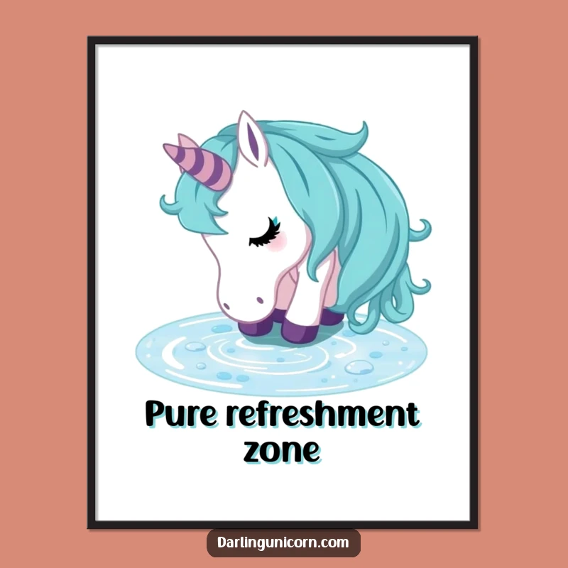 Funny Unicorn Refreshed Stream Poster: Peaceful Art for Serene Spaces