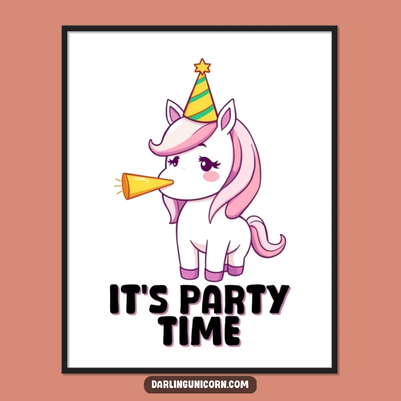 Funny Unicorn Party Hat Poster: Festive Vibes, Artistic Funny Gift