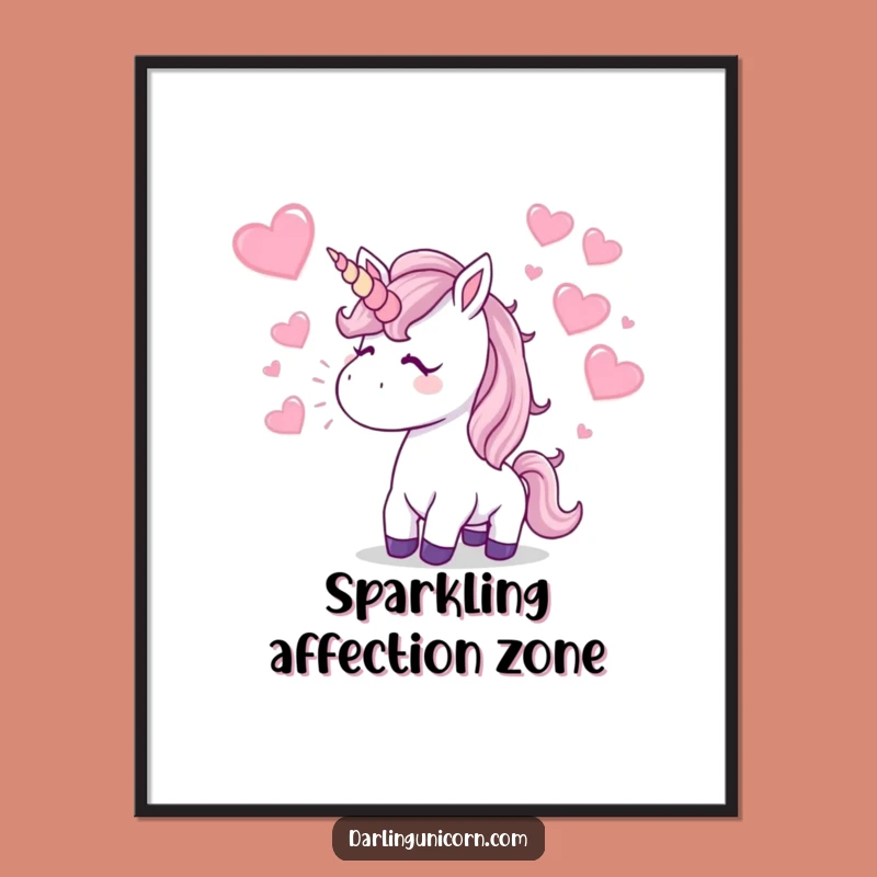 Funny Kissing Unicorn Poster: Romantic Art, Sparkle Hearts, Perfect Wall Decor Gift
