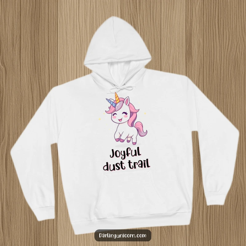 Funny Kawaii Unicorn Hoodie: A joyful unicorn leaves a trail of glittering stardust, offering warmth and whimsical charm.