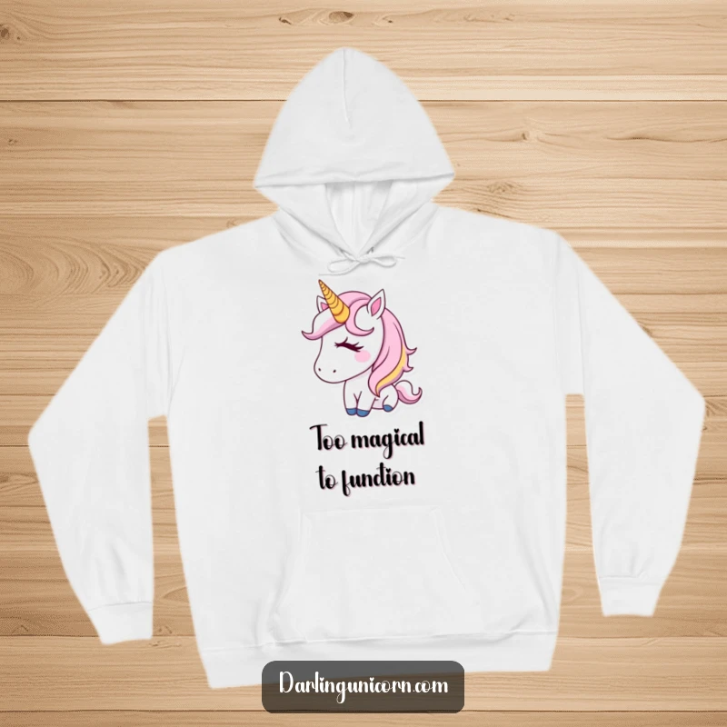 Funny Hoodie featuring a delightful unicorn with a gleaming golden horn, captured in an adorable, cute wink.