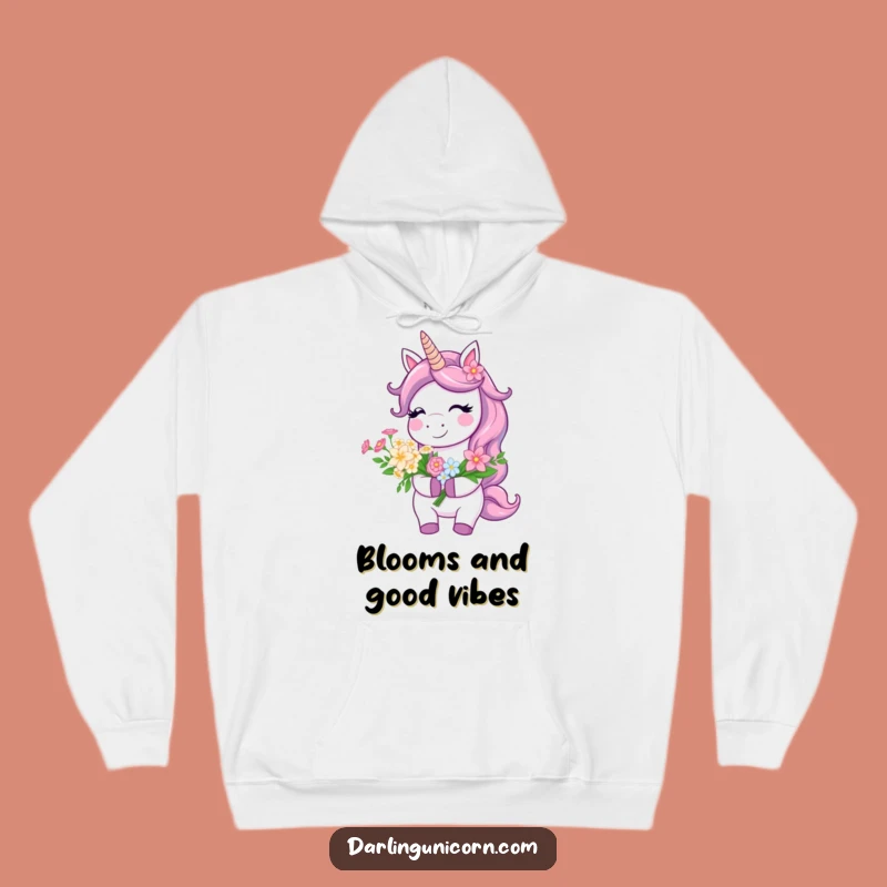 Funny Smiling Unicorn Hoodie - Flower Bouquet Warmth, Perfect Cozy Gift!