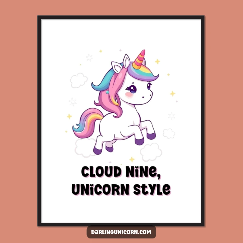 Free Printable Kawaii Unicorn Wall Art: Rainbow Mane Cloud Gallop Downloadable