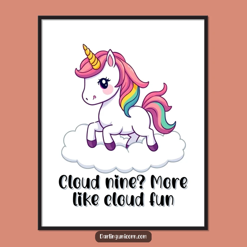 Free Printable Kawaii Unicorn Wall Art: Rainbow Mane Prancing Cloudscape Downloadable