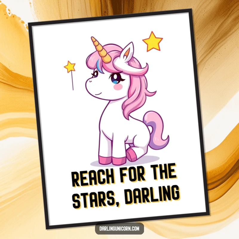 Funny Free Printable Wall Art: A delighted unicorn actively catching a bright falling star in a magical night sky.