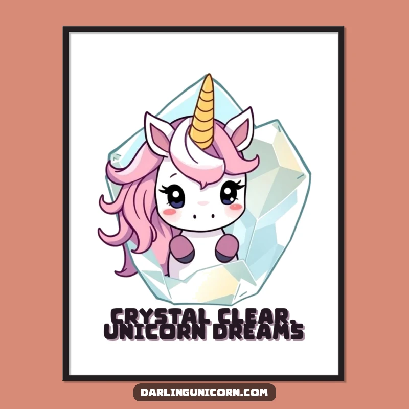 Free Printable Wall Art: Shy Unicorn Crystal Peek, Downloadable Art