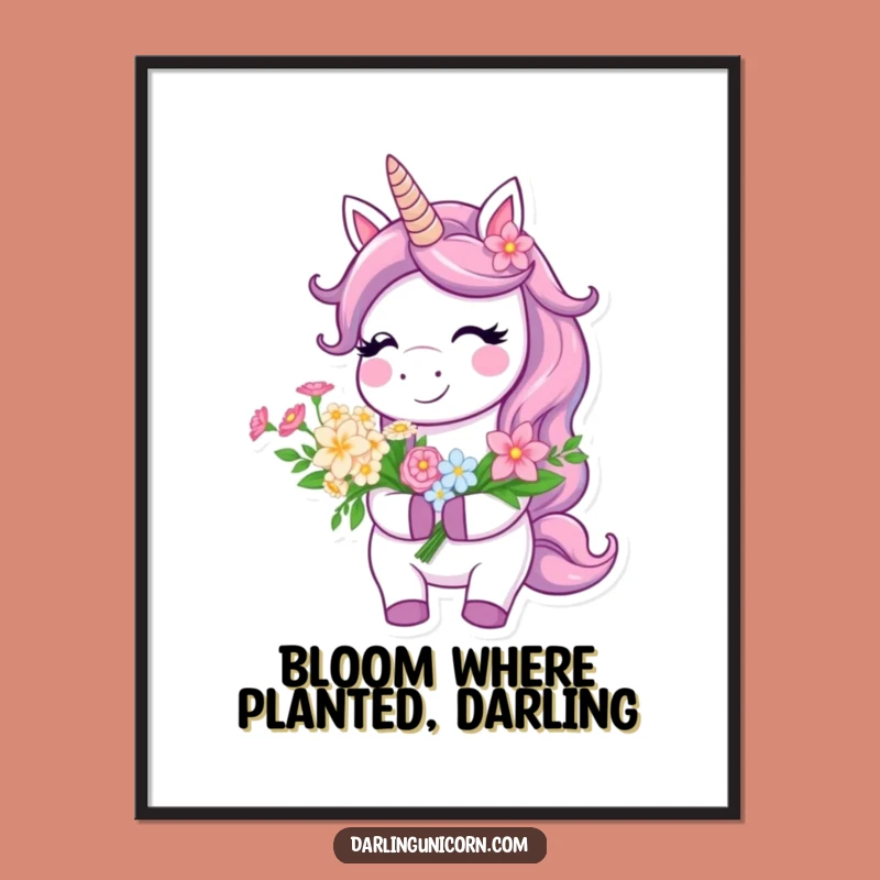 Free Printable Wall Art: Smiling Unicorn with Flowers for a Cheerful Space