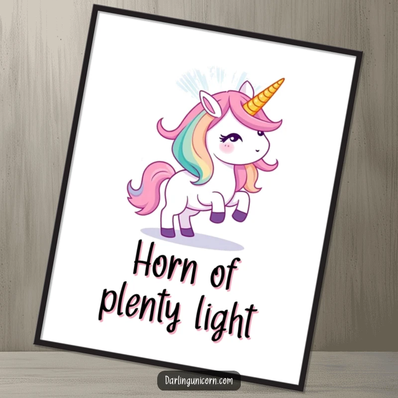 Free printable wall art showcasing a unicorn projecting a breathtaking, colorful light show from its magnificent, glowing horn.