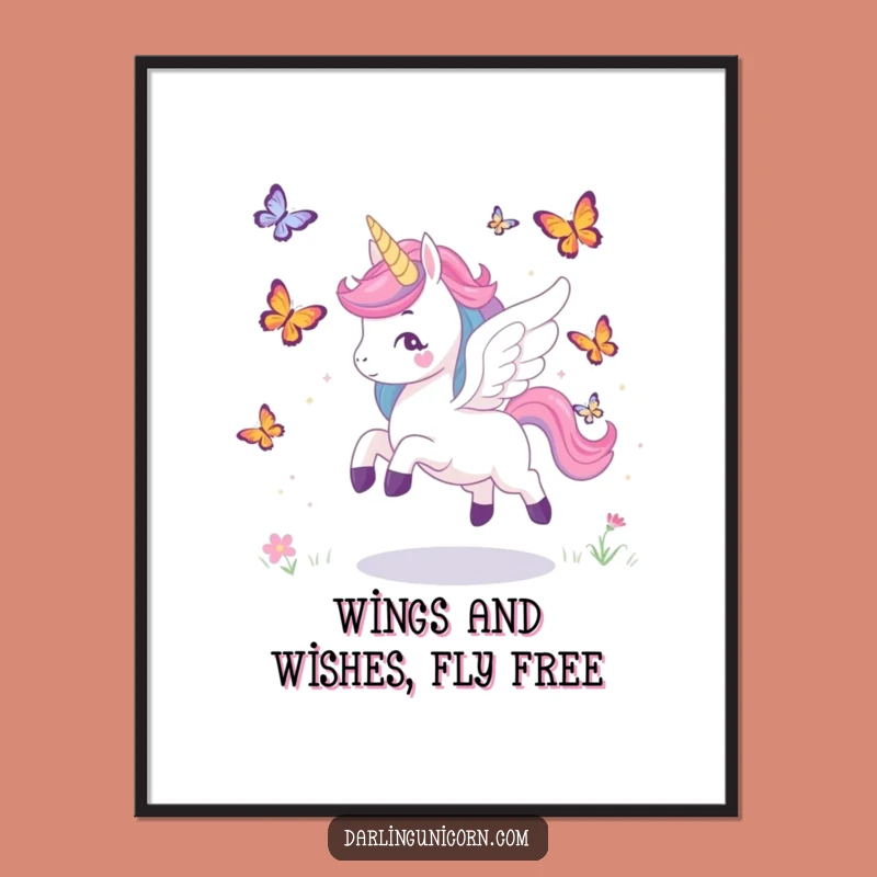 Free Printable Unicorn Wall Art: Winged Chase, Butterfly Dreams Decor