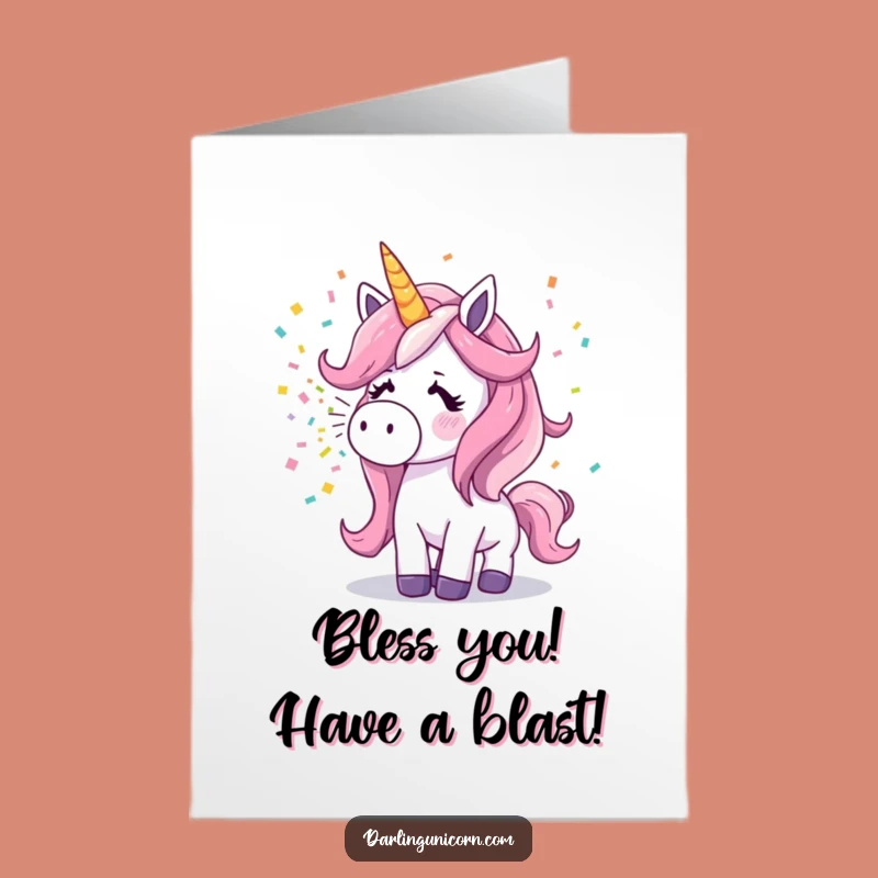 Free Printable Unicorn Sneeze Birthday Card: Confetti Blast Fun Downloadable