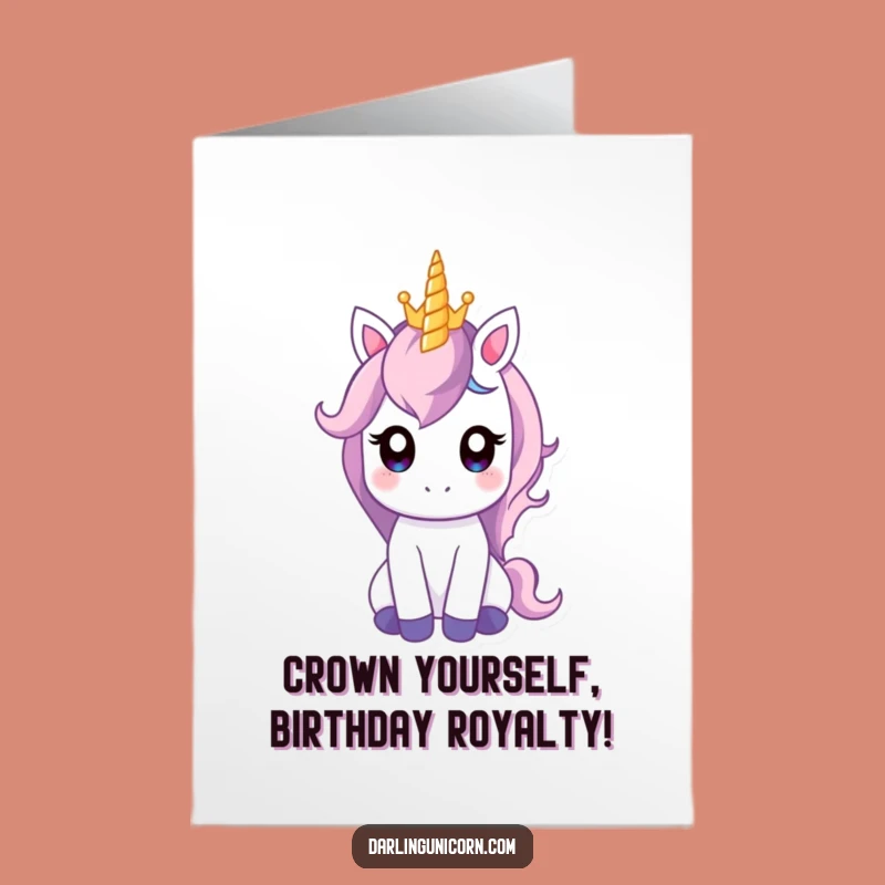 Free Printable Birthday Card: Crown Unicorn - Funny Downloadable Gift for Royalty