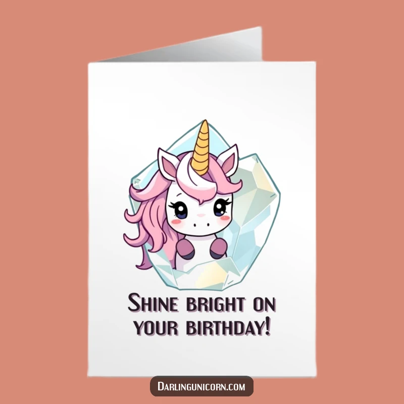 Free Printable Birthday Card: Shy Unicorn Crystal Peek, Downloadable Gift