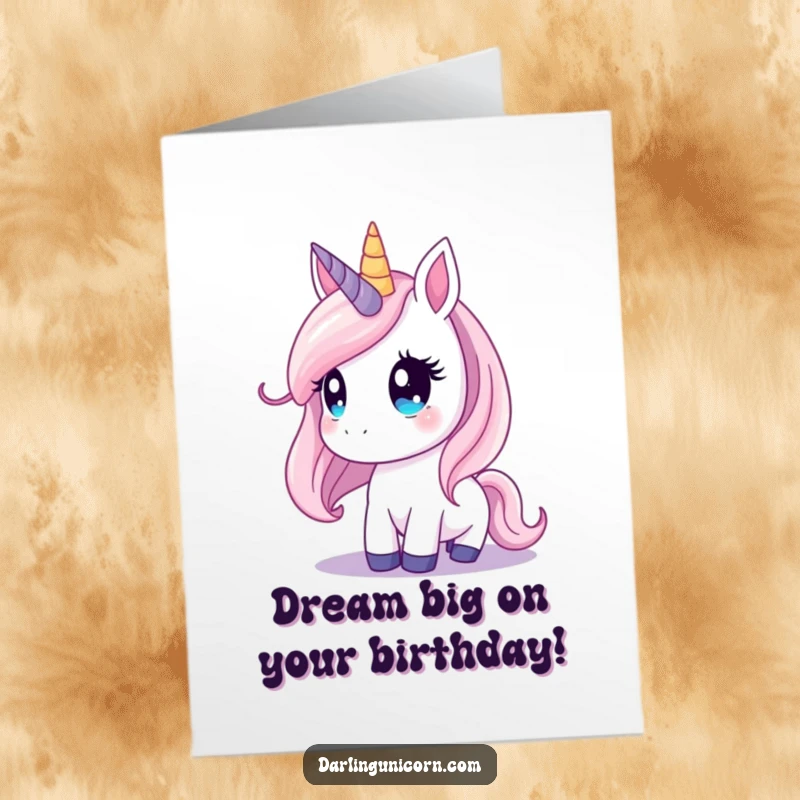 Funny Free Printable Birthday Card: A unicorn with wide, dreamy eyes gazes up at a beautiful starry night sky.